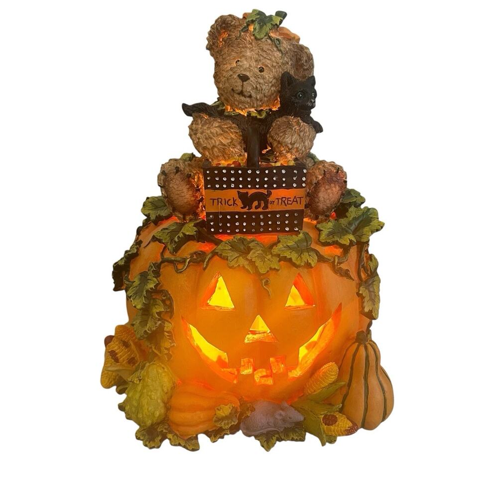 Vintage Gloria Jeans Exclusive Halloween Light Up Pumpkin Cat WORKS Fall Harvest